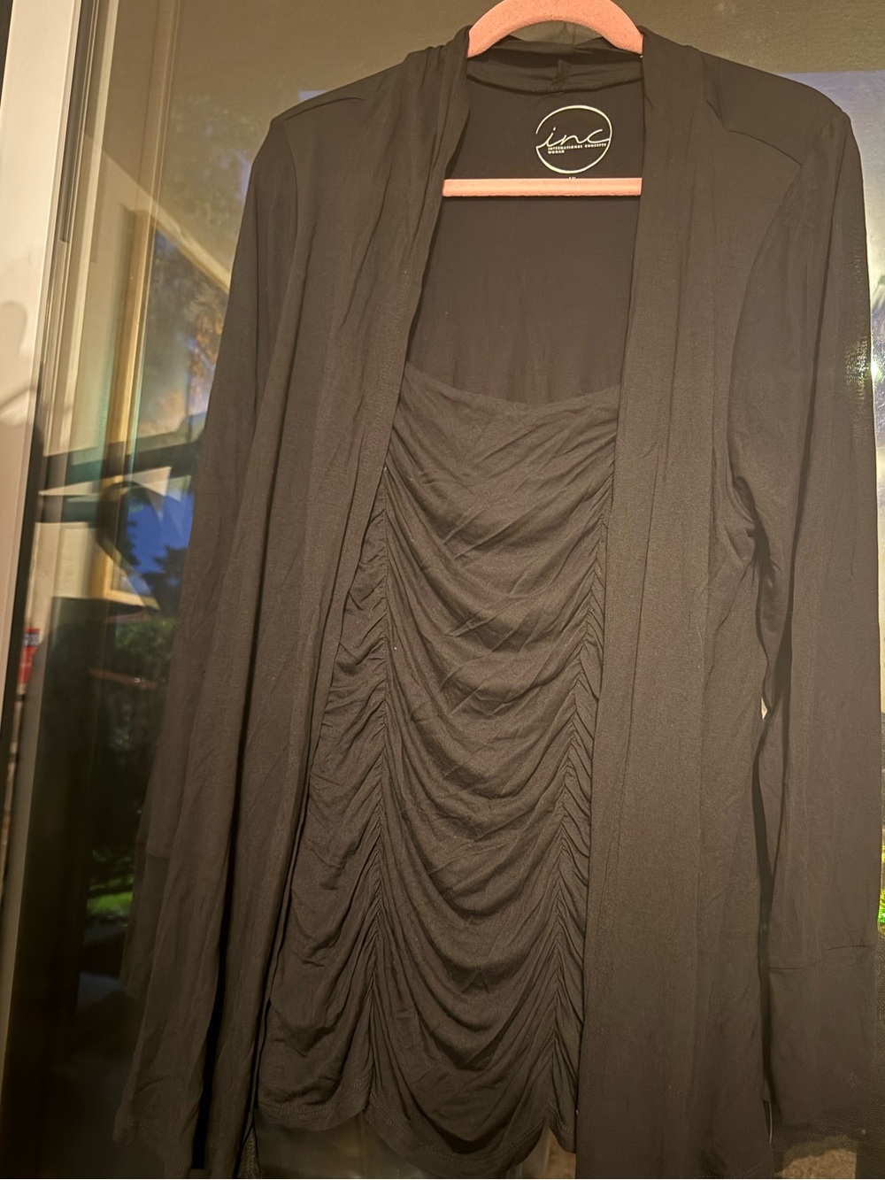 INC International Concepts Black Open Front Cardigan